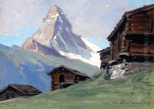  Chalets A Winkelmatten Et Le Cervin  Oil Painting by Charles Henry Contencin