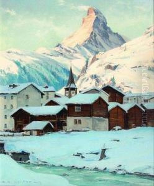 Matinee A Zermatt Oil Painting by Charles Henry Contencin
