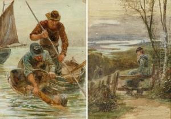 I) The Rescue Ii) Woman Waitingby The Gate Oil Painting by Ebenezer Wake Cook