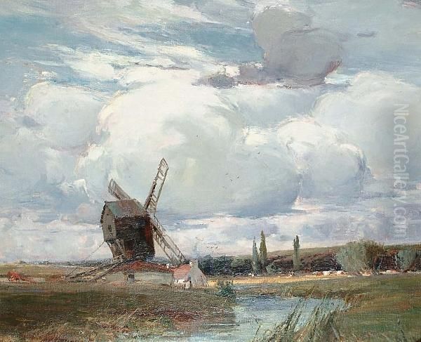 A Landscape With Windmill Oil Painting by Hubert Coop