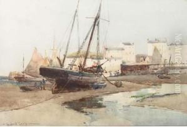 Tenby Harbour, Pembrokeshire Oil Painting by Hubert Coop