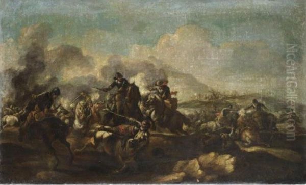 Scena Di Battaglia Oil Painting by Guglielmo Cortese Il Borgognone