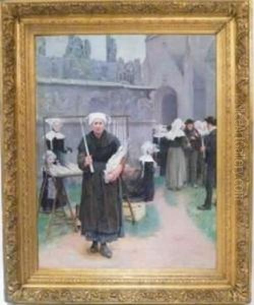  La Sortie De L'eglise  Oil Painting by Ernest Courtois De Bonnencontre
