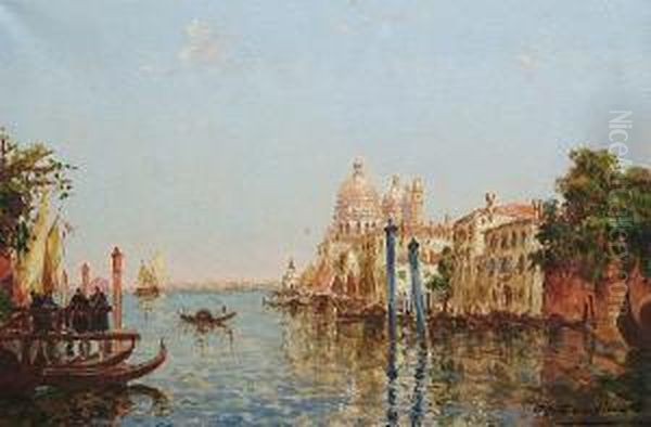 On The Grand Canal Towards Santa Maria Della Salute, Venice Oil Painting by Charles Cousin