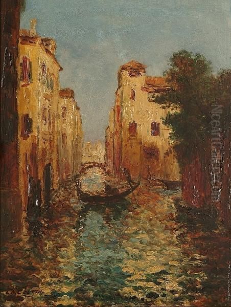 A Venetian Canal Oil Painting by Charles Cousin