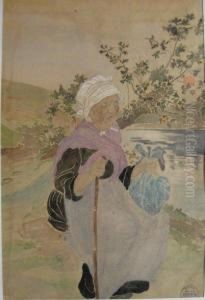 Femme S'appuyant Sur Un Baton