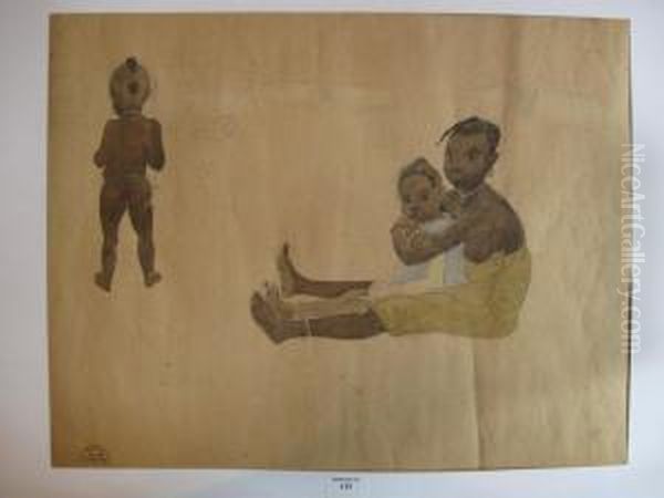 Trois Enfants, Deux Assis Et Un Debout Oil Painting by Suzanne Crepin