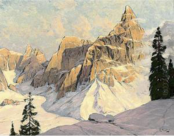 Landscape With Mountains Oil Painting by Robert Franz Curry