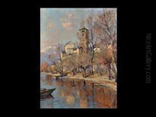 Landschaft Mit Kirche Am Seeufer Oil Painting by Robert Franz Curry