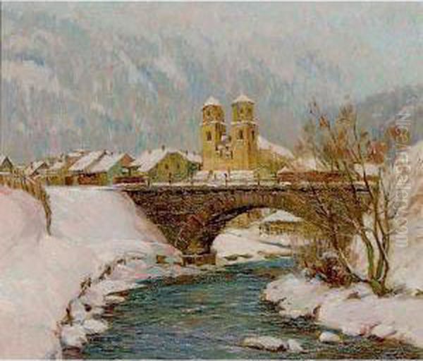 Winter In The Tyrol Oil Painting by Robert Franz Curry