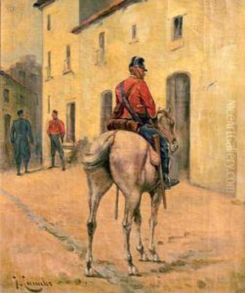 Soldado A Caballo Oil Painting by Josep I Cusachscusachs