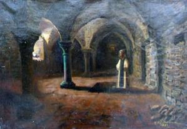 Moine Dans Une Crypte Oil Painting by Henry D Estienne