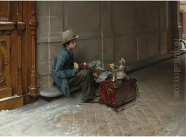The Petit Savoyard Eating In Front Of An Entrance To A House Oil Painting by Pascal-Adolphe-Jean Dagnan-Bouveret