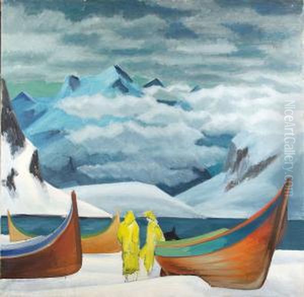 Fiskare Oil Painting by Ewald Albin Filip Dahlskog