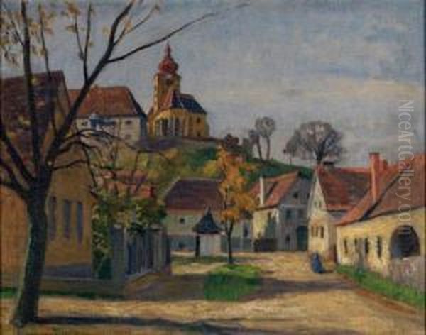 Steirischer Dorfplatz - Strasgang Bei Graz Oil Painting by Constantin Damianos