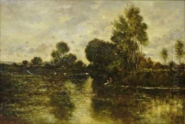 Les Lavandieres Oil Painting by Andre Dauchez