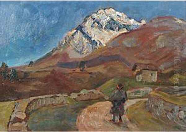 Paesaggio Di Montagna Con Contadina Oil Painting by Marco Davanzo