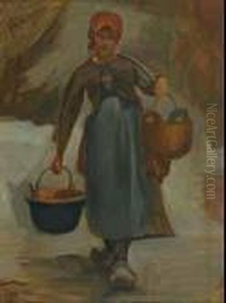 Country Girl Carrying Pots Oil Painting by Marco Davanzo