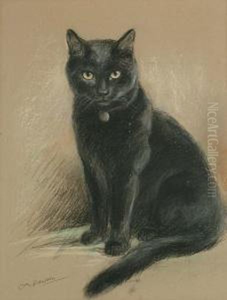 Portrait Of A Black Cat Oil Painting by Lucy Dawson