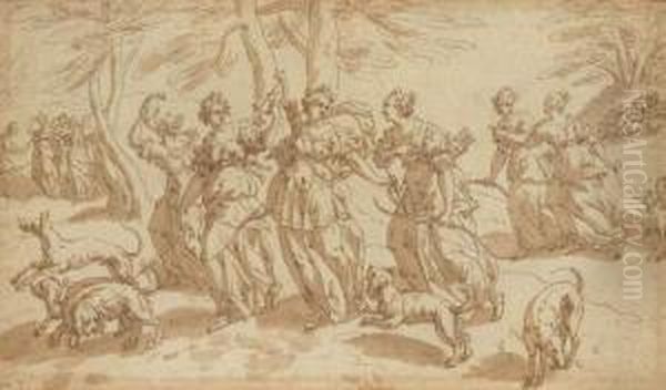 Diane Et Ses Suivantes A La Chasse Oil Painting by Hendrick De Clerck