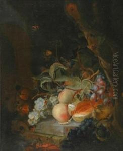 Still Life With Fruit And Butterflies Oil Painting by Cornelis De Heem