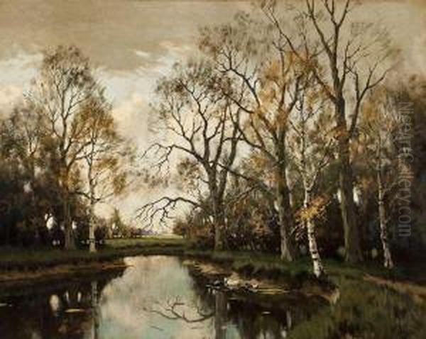 Ducks In A Spring Surrounded Bytrees Oil Painting by Tinus De Jong