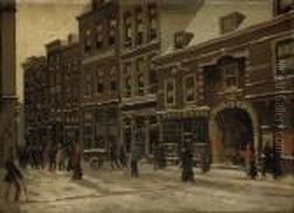 Dam Street Near Dam Square, Amsterdam Oil Painting by Tinus De Jong