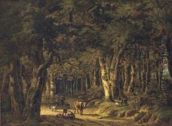A Sunlit Clearing In A Forest Oil Painting by Willem De Klerk