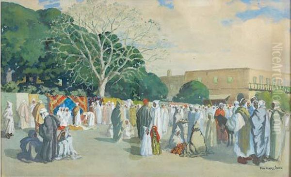 Scene De Marche Au Maroc Oil Painting by Francois Marie De Marliave