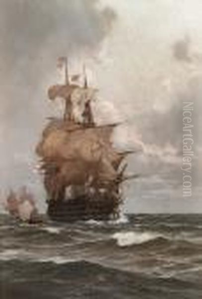 'victory', Possibly With Captain
 Blackwood Leaving To Return To His Own Ship, The Frigate 'euryalus', 
After A Meeting With Nelson Oil Painting by Eduardo de Martino