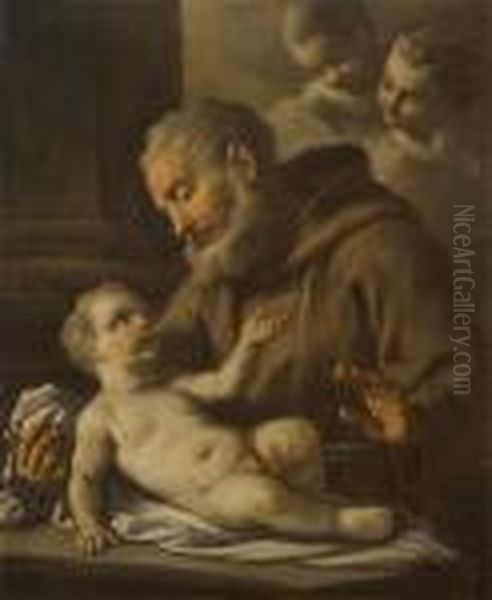 San Francesco Da Cantalice Con Ilbambino Oil Painting by Francesco Solimena