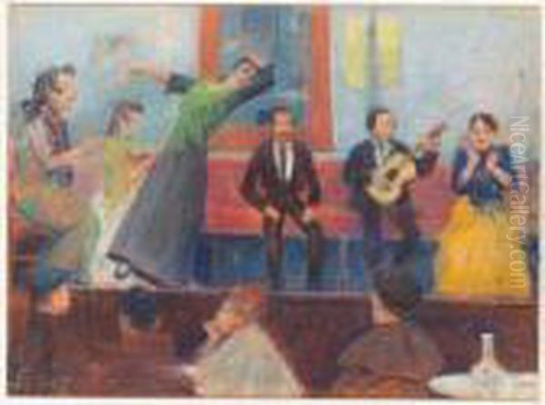 Cafe Cantante (scene From The Imperial Cafe, Madrid) Oil Painting by Dario de Regoyos y Valdes