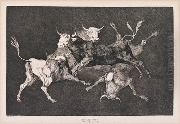 Al Toro Y Al Aire Darles Calle (lluvia De Toros) Oil Painting by Francisco De Goya y Lucientes