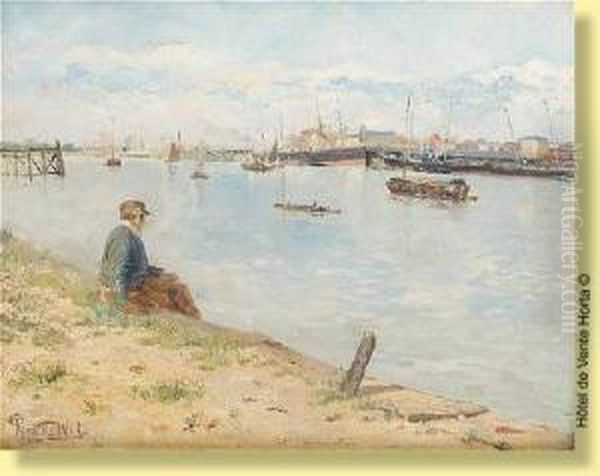 Au Bord Du Canal Oil Painting by Prosper De Wit