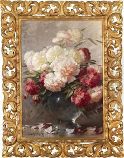Peonies In A Vase Oil Painting by Adrienne Hermine Deak-Henczne