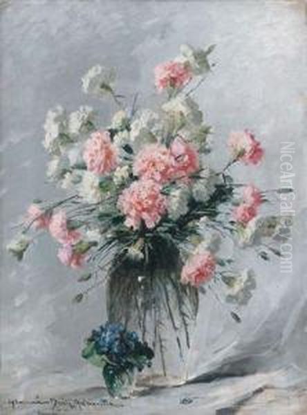 Nelken In Vase Und Einveilchenstraus Oil Painting by Adrienne Hermine Deak-Henczne