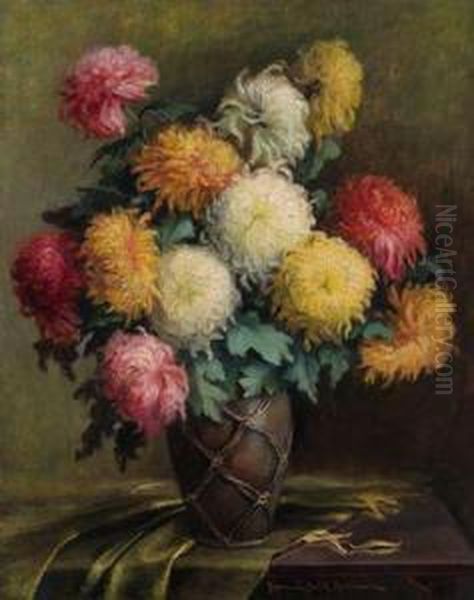 Groses Blumenstuck Mit Chrysanthemen Oil Painting by Adrienne Hermine Deak-Henczne