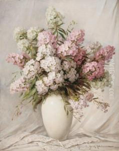 Viragok Feher Vazaban Oil Painting by Adrienne Hermine Deak-Henczne