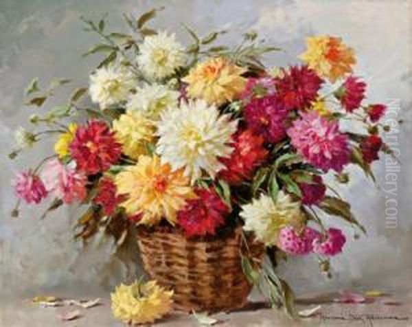 Groses Blumenstuck Mit Astern Im Korb Oil Painting by Adrienne Hermine Deak-Henczne