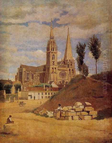 Chartres Cathedral, 1830 Oil Painting by Jean-Baptiste-Camille Corot