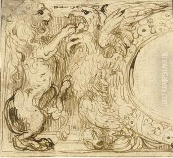 A Lion And An Eagle Oil Painting by Perino del Vaga (Pietro Bonaccors)