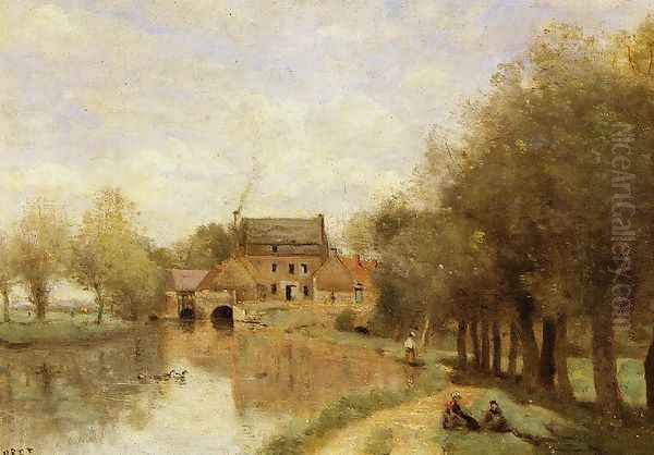 Arleux-du-Nord, the Drocourt Mill, on the Sensee Oil Painting by Jean-Baptiste-Camille Corot