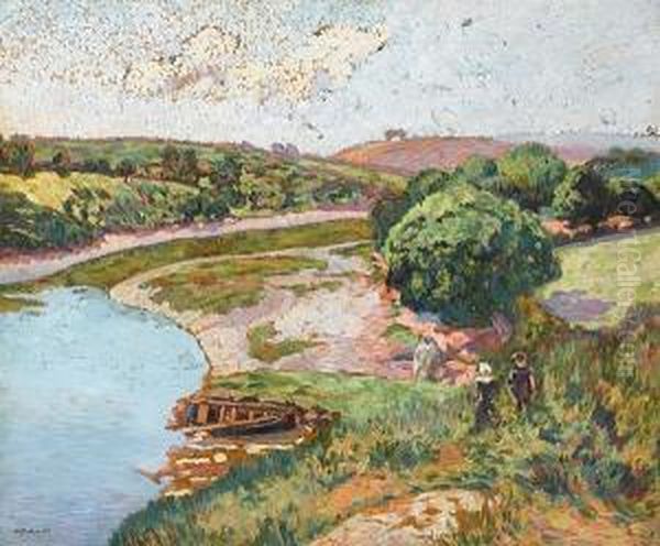Breton Et Bretonne Au Bord De L'aven Oil Painting by Henri Delavallee