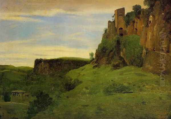 Civita Castelland - Buildings High in the Rocks (or La Porta San Salvatore) Oil Painting by Jean-Baptiste-Camille Corot