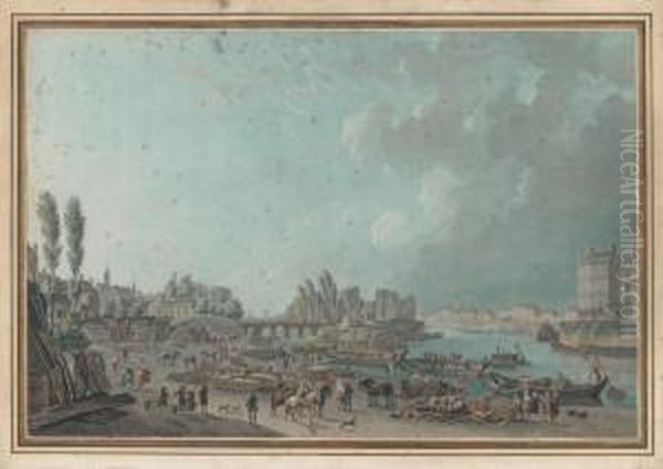 Vue Du Port Saint-paul Et Vue Du Port Saint-bernard A Paris Oil Painting by Pierre-Antoine Demachy