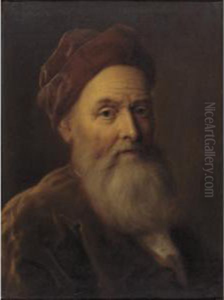 Portrait Of A Man In A Red Beret Oil Painting by Balthasar Denner