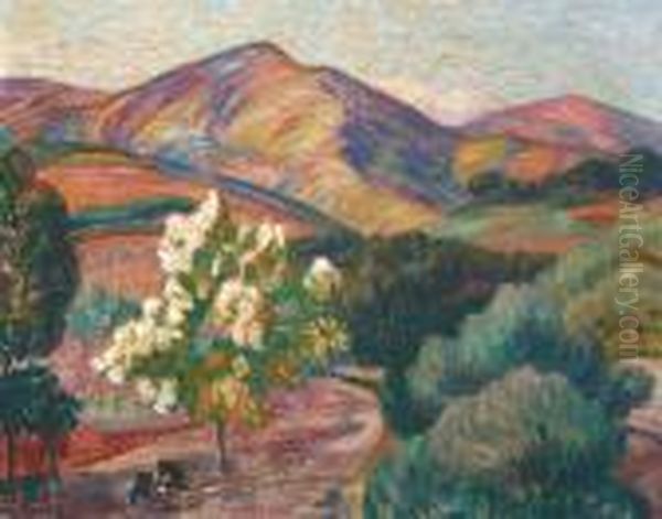 Arbre En Fleur Dans Les Montagnes Oil Painting by Leon Detroy