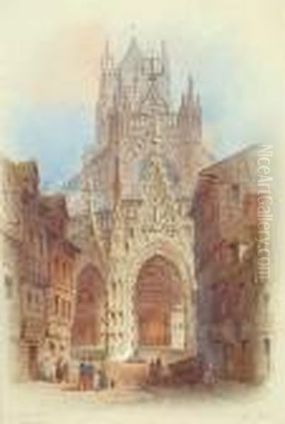 St.maclou, Rouen; At Caudebec, Normandy Oil Painting by Edwin Thomas Dolby