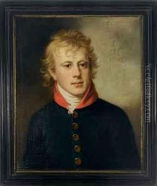 Portrait Of A Young Man, Head And Shoulders, Wearing A Bluecoat Oil Painting by Martin Drolling