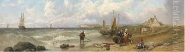 Fisherfolk Gossiping On The Shore Oil Painting by Alfred Duke